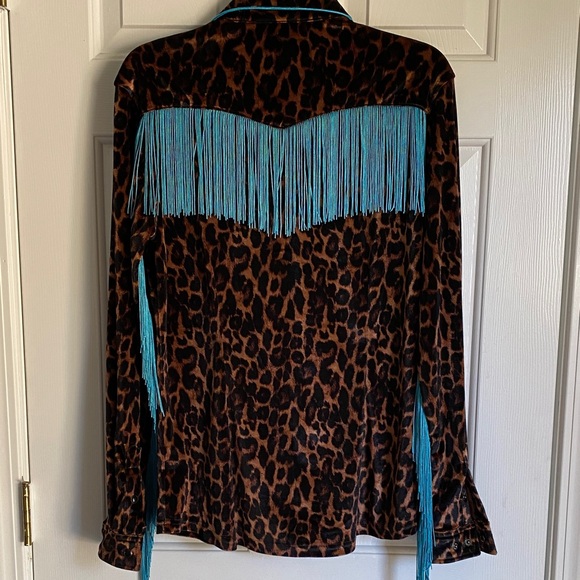 Leopard Print Women's Top with Blue Accents - Picture 3 of 5